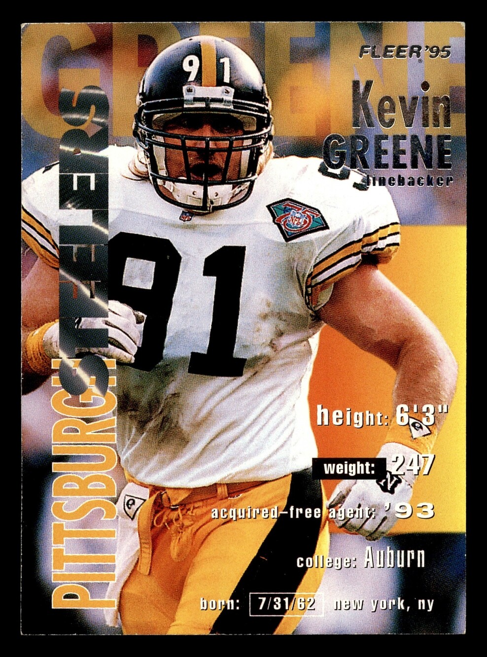 1995 Fleer 315 Kevin Greene Football Card Pittsburgh Steelers Linebacker
